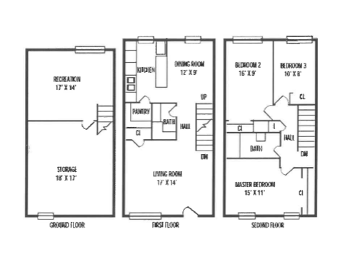 Floor plan for 3 beds, 1.5 baths, 1300 sqft